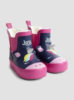 Jojo Maman Bébé - Bottes de pluie courtes confortables à imprimé Licorne bleu marine/rose