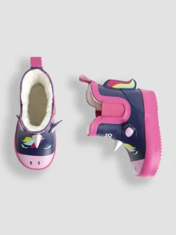 Jojo Maman Bébé - Bottes de pluie courtes confortables à imprimé Licorne bleu marine/rose