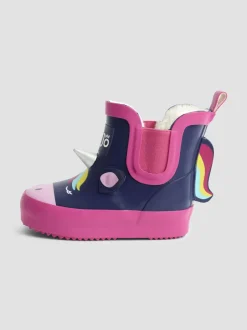 Jojo Maman Bébé - Bottes de pluie courtes confortables à imprimé Licorne bleu marine/rose