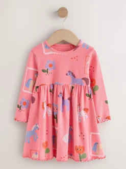 Next - Robe côtelée à manches longues (3mois-7ans) Licorne rose Hot