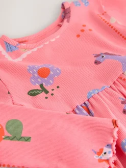 Next - Robe côtelée à manches longues (3mois-7ans) Licorne rose Hot