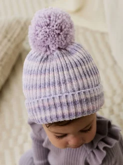 Next Lilas ton sur ton - Chapeau à pompons en maille chenille bébé (0mois-2ans) Clearance