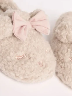 Lipsy chaussons mules à bout fermé en fausse fourrure ours en peluche à nœud Sale