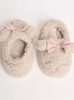 Lipsy chaussons mules à bout fermé en fausse fourrure ours en peluche à nœud Sale