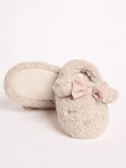 Lipsy chaussons mules à bout fermé en fausse fourrure ours en peluche à nœud Sale