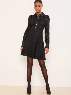 Lipsy Court robe patineuse à manches longues en dentelle New