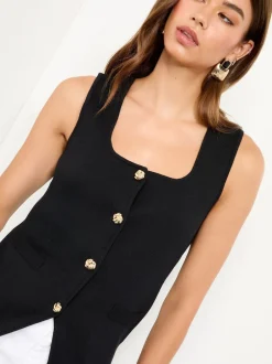 Lipsy Gilet en maille boutonné avec patte simulée à col carré Outlet