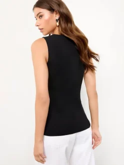 Lipsy Gilet en maille boutonné avec patte simulée à col carré Outlet