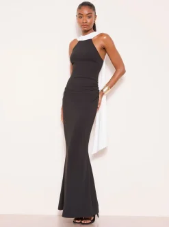 Lipsy Robe longue drapée à col montant avec écharpe Outlet