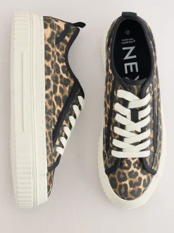 Next Léopard - Baskets épaisses en toile à lacets style baseball Discount