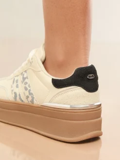 Lipsy Léopard Off White - Baskets de sport Imprimé sur le côté Rayé épaisses