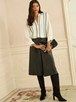 Love & Roses Chemisier à manches crantées contrastant 3/4 Sale