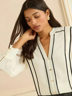 Love & Roses Chemisier à manches crantées contrastant 3/4 Sale