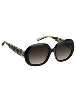 Tommy Hilfiger Lunettes de soleil ronde en noir et havane Hot