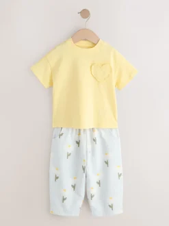 Next Marguerite jaune - Ensemble haut à manches courtes et pantalon barillet (3mois-7ans)