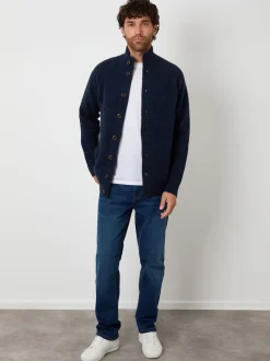 Threadbare marine - Cardigan en maille boutonné à Col cheminée Outlet