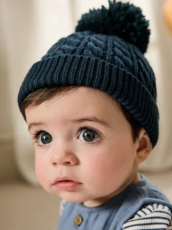 Next - Chapeau en maille bébé avec pompon (0mois-2ans) marine Sale