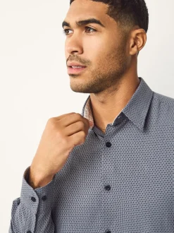 Next - Chemise élégante en coton riche texturée marine Clearance