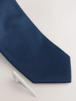 Next - Cravate texturée avec pince à cravate marine Discount