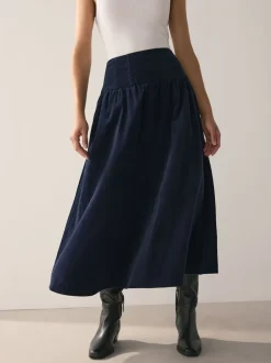 Next marine - Jupe mi-longue en velours côtelé à taille basse Clearance