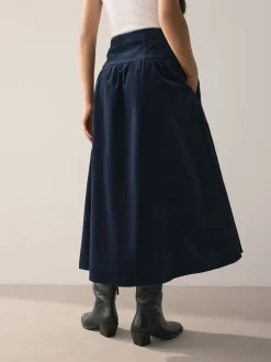 Next marine - Jupe mi-longue en velours côtelé à taille basse Clearance