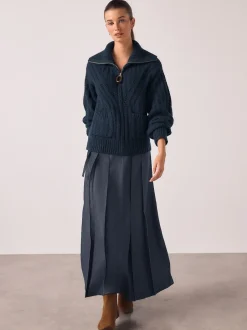 Next marine - Kilt mi-long en denim ceinturé Clearance