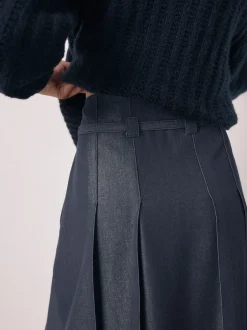 Next marine - Kilt mi-long en denim ceinturé Clearance