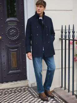 Next marine - Manteau en laine à double boutonnage style cheminée Outlet