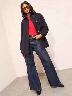 Friends Like These marine - Manteau mi-long col cheminée boutonné sur le devant Outlet