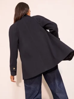 Friends Like These marine - Manteau mi-long col cheminée boutonné sur le devant Outlet