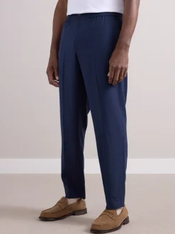 Next marine - Pantalons Habillé texturés à taille élastiquée en laine Hot