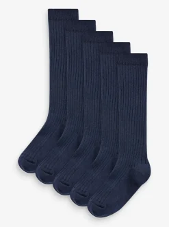 Next marine - Paquet de 5 chaussettes à genoux en coton riche Discount