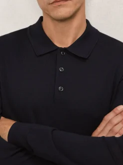 Reiss - Polo Trafford en laine mérinos à manches longues marine Hot