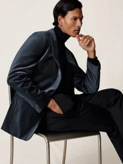 Reiss marine - Apsara Blazer en velours à boutonnage simple habillé Discount