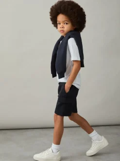 Reiss marine - Short cargo Oliver Premium en jersey interlock Sale