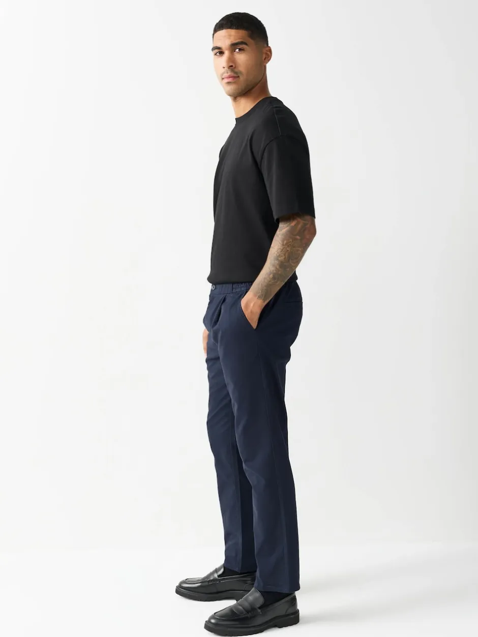 Next marine - Slim Fit (Slim Fit) - Pantalons Chinos extensibles plissés avec taille élastique Clearance