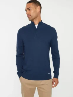 Threadbare - - Pull tricoté avec fermeture éclair à quart de tour et entonnoir marine Sale