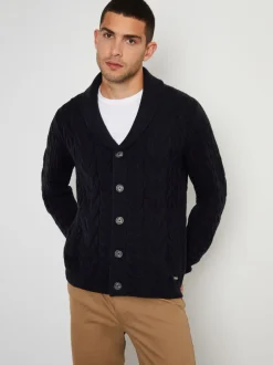 Threadbare marine - Cable Knit Shawl Collar Cardigan With Wool Outlet