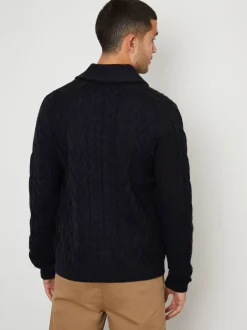 Threadbare marine - Cable Knit Shawl Collar Cardigan With Wool Outlet