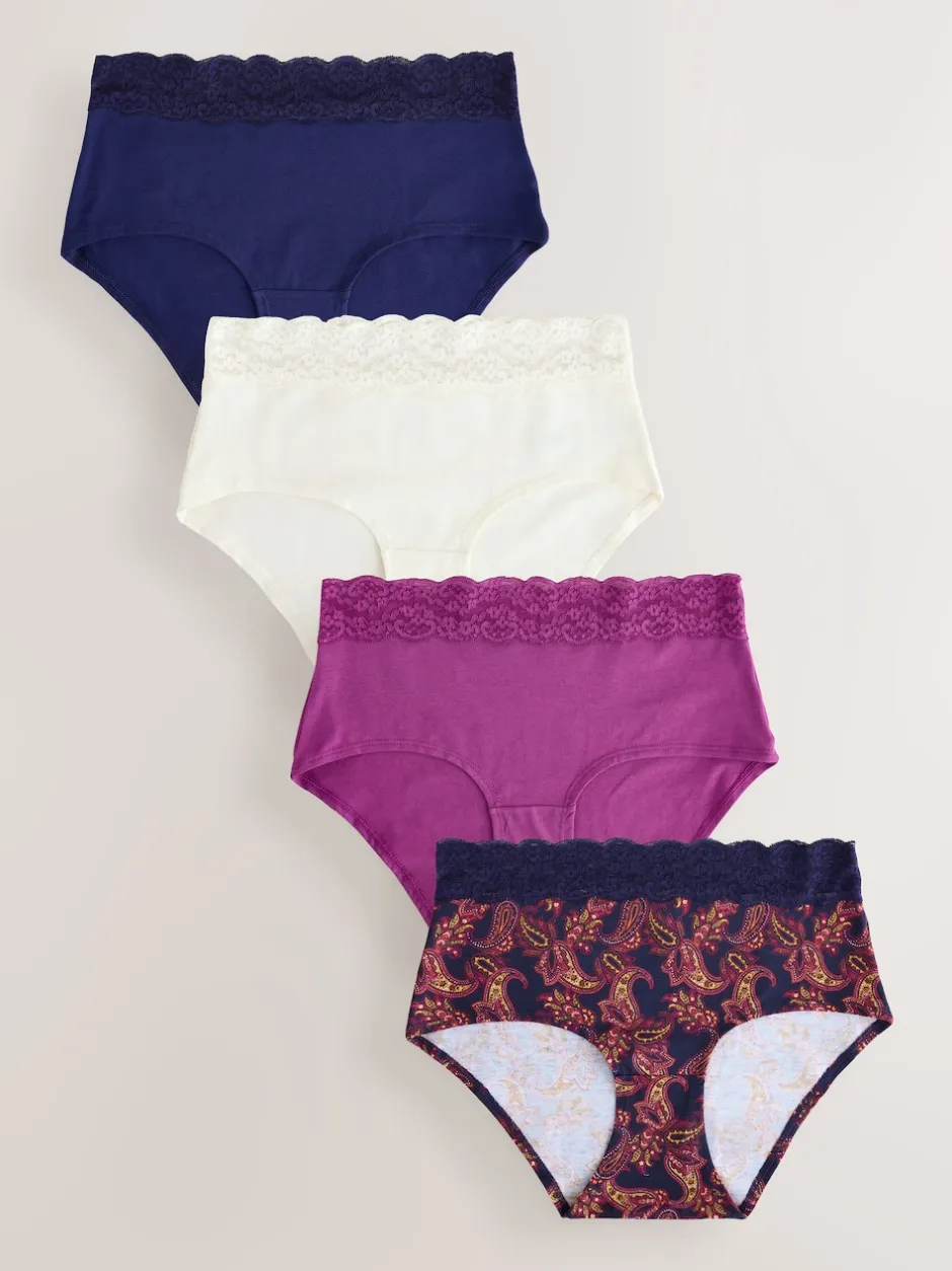 Next Marine Paisley - Lot de 4 culottes en coton et dentelle Mi-long Discount