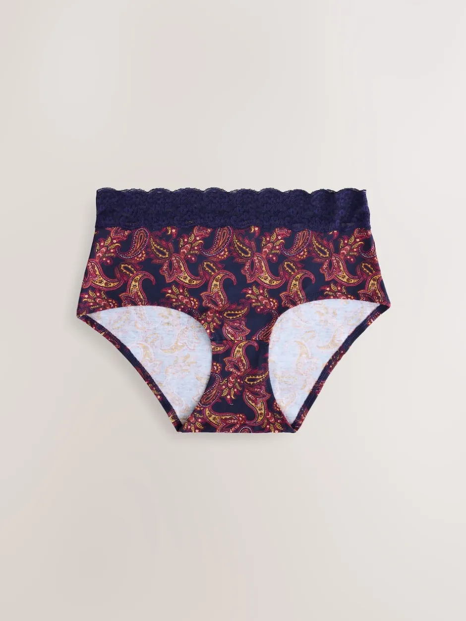 Next Marine Paisley - Lot de 4 culottes en coton et dentelle Mi-long Discount