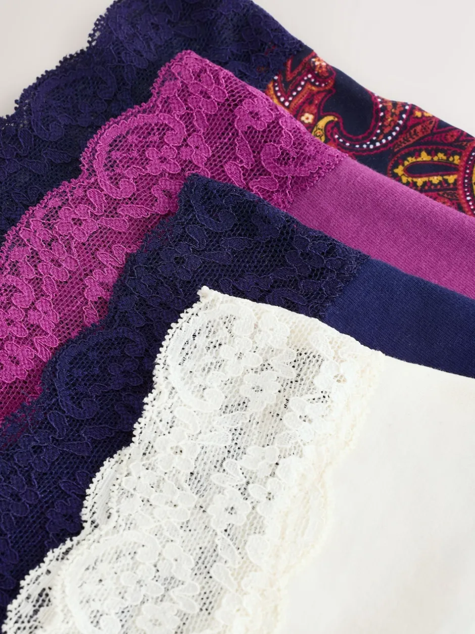 Next Marine Paisley - Lot de 4 culottes en coton et dentelle Mi-long Discount