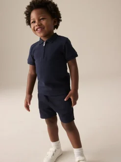 Next - Ensemble polos et shorts de manches (3mois-7ans) Marine Texturée Sale