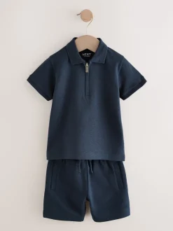 Next - Ensemble polos et shorts de manches (3mois-7ans) Marine Texturée Sale