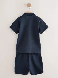 Next - Ensemble polos et shorts de manches (3mois-7ans) Marine Texturée Sale