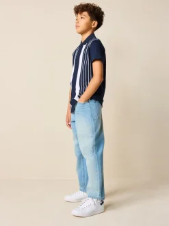 Next Marine/Blanc - Chemise en jersey à manches courtes à rayures verticales (3-16ans) Clearance