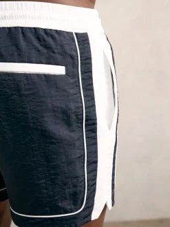 Reiss Marine/Blanc - Cano Colour-Block Piped-Trim Short de bain New