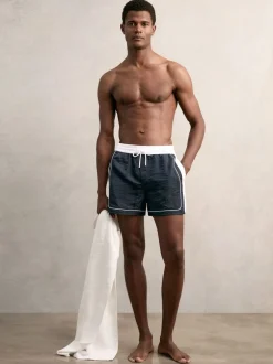 Reiss Marine/Blanc - Cano Colour-Block Piped-Trim Short de bain New