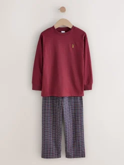 Next - Lot de 2 pyjamas en tissu à carreaux à manches longues (3-16ans) Marine/Bourgogne Outlet