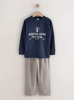Next - Lot de 2 pyjamas en tissu à carreaux à manches longues (3-16ans) Marine/Bourgogne Outlet